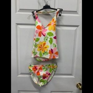NWT tankini set halter white pink orange